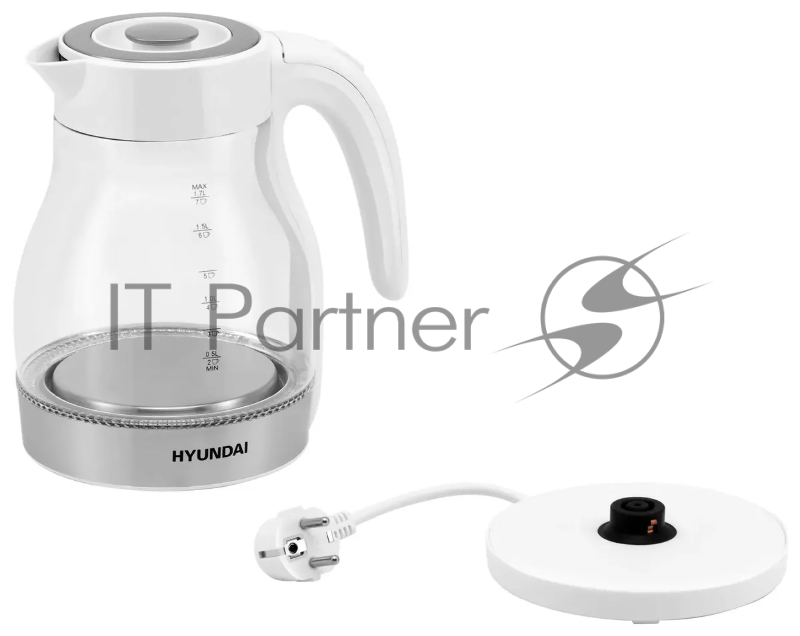 Чайник электрический Hyundai HYK-G3802 1.7л. 2200Вт белый/серебристый (корпус: стекло)