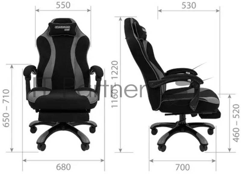 Игровое кресло Chairman game 35 чёрное/серое (ткань, пластик, газпатрон 4 кл, механизм качания, подставка для ног)