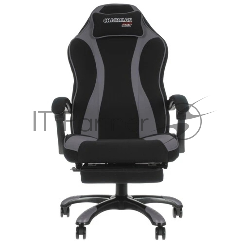 Игровое кресло Chairman game 35 чёрное/серое (ткань, пластик, газпатрон 4 кл, механизм качания, подставка для ног)