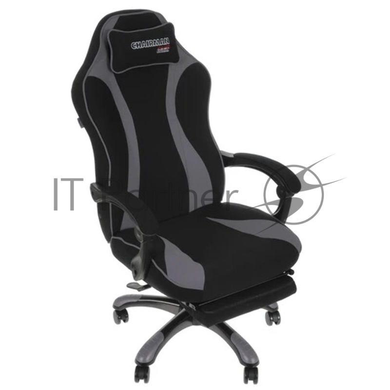 Игровое кресло Chairman game 35 чёрное/серое (ткань, пластик, газпатрон 4 кл, механизм качания, подставка для ног)