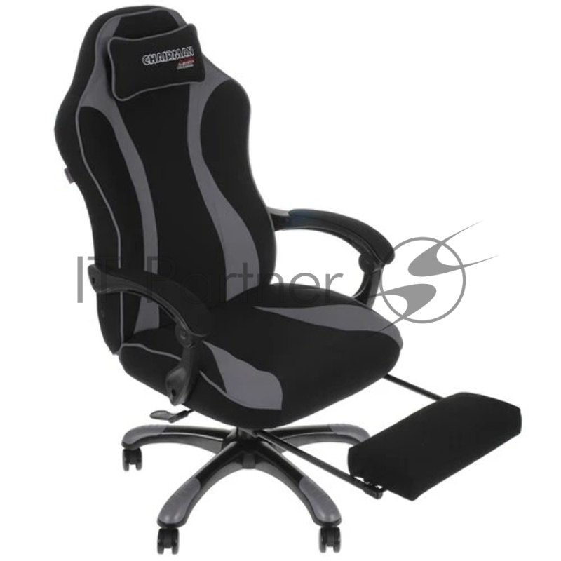 Игровое кресло Chairman game 35 чёрное/серое (ткань, пластик, газпатрон 4 кл, механизм качания, подставка для ног)
