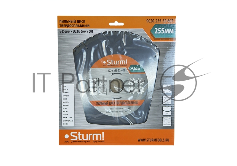 Диск Пильный Sturm! 9020-255-32-60T, размер 255x32x60 зубьев С ПЕРЕХОД. КОЛЬЦОМ НА 30 мм