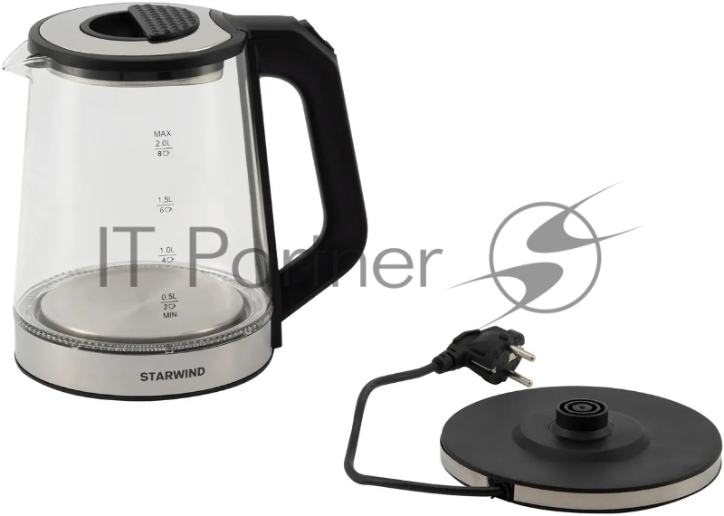 Чайник электрический Starwind SKG5778 2л. 2000Вт черный/прозрачный (корпус: стекло)