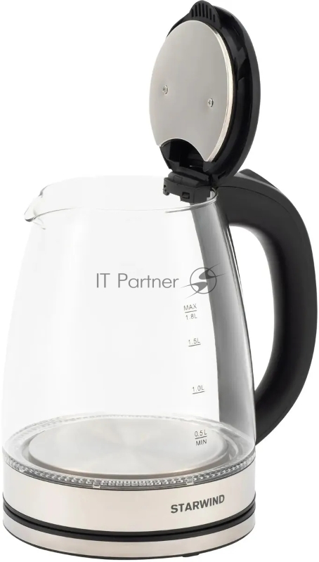Чайник электрический Starwind SKG4777 1.8л. 2000Вт черный/прозрачный (корпус: стекло)