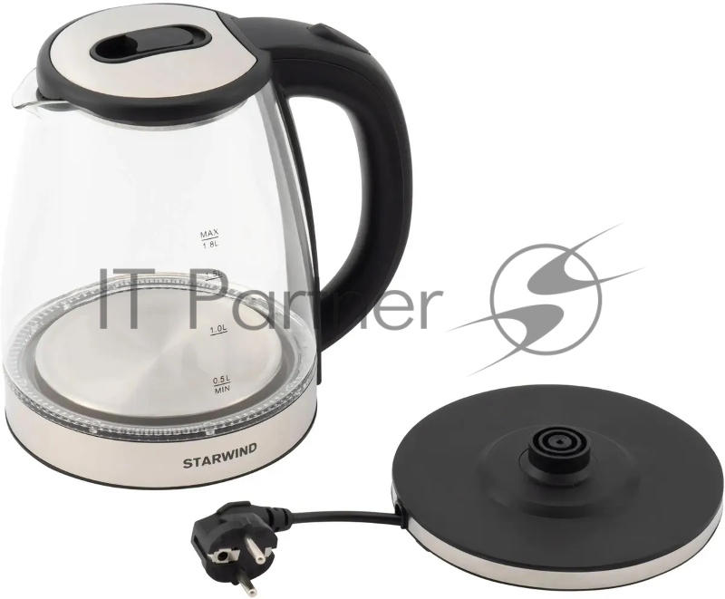 Чайник электрический Starwind SKG4777 1.8л. 2000Вт черный/прозрачный (корпус: стекло)