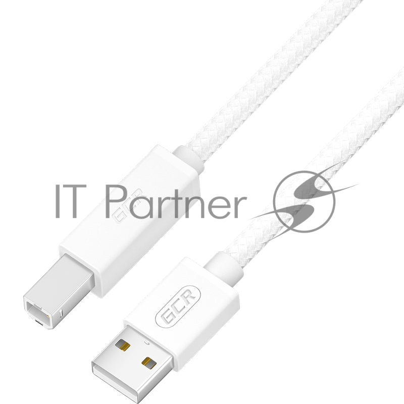 Кабель GCR Premium 0.5m USB 2.0, AM/BM, белый нейлон 28/24 AWG, экран, армированный, морозостойкий
