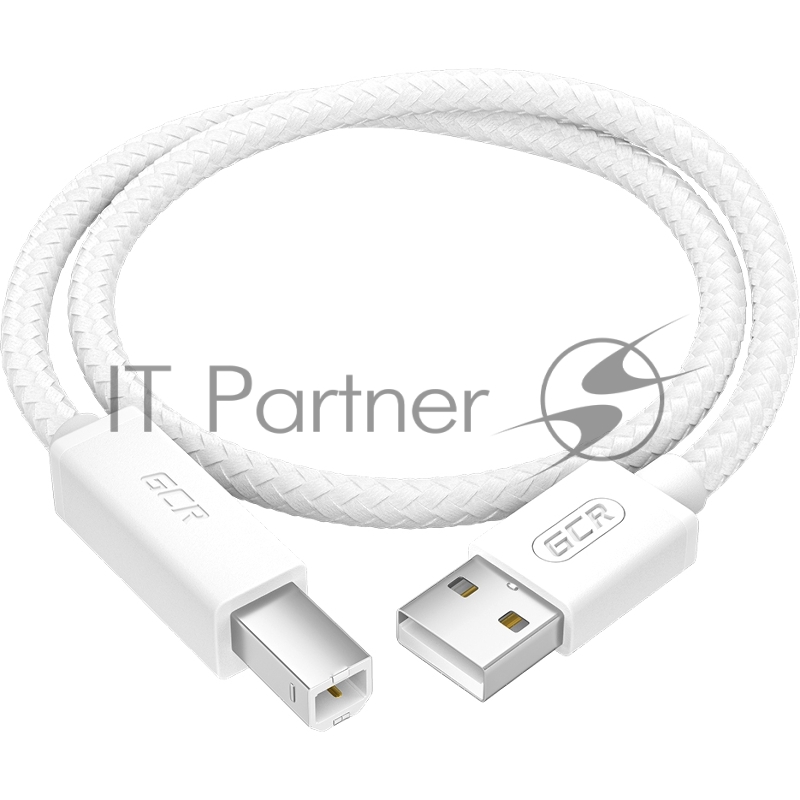 Кабель GCR Premium 0.5m USB 2.0, AM/BM, белый нейлон 28/24 AWG, экран, армированный, морозостойкий