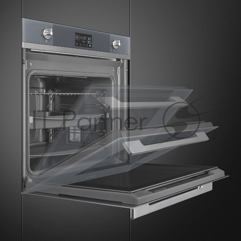 Встраиваемая электрическая духовка SMEG/ Многофункциональный духовой шкаф, 60 см, 10 функций, серебристое стекло Stopsol