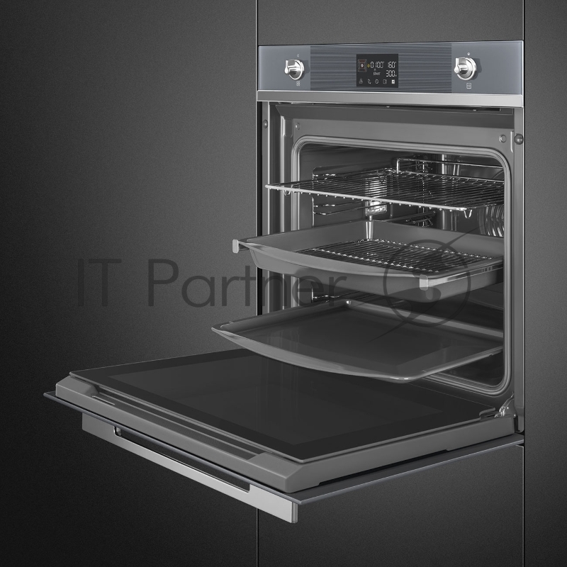 Встраиваемая электрическая духовка SMEG/ Многофункциональный духовой шкаф, 60 см, 10 функций, серебристое стекло Stopsol