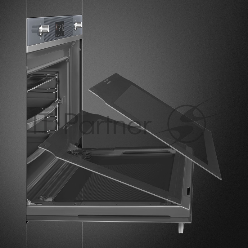 Встраиваемая электрическая духовка SMEG/ Многофункциональный духовой шкаф, 60 см, 10 функций, серебристое стекло Stopsol