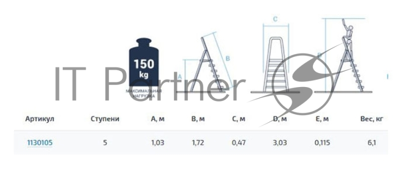 Стремянка Новая Высота NV1130 односторонняя сталь/алюминий 5ступ. (1130105)