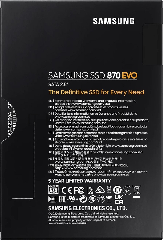Твердотельный накопитель SSD 2.5 Samsung 4.0Tb 870 EVO Series <MZ-77E4T0B/EU> (SATA3, up to 560/530MBs, 98000 IOPs, 3D TLC, MKX, DDR4 4Gb, 7mm)