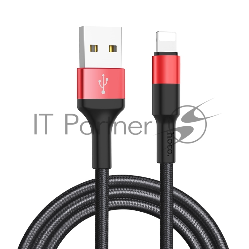 Кабель USB 2.0 hoco X26, AM/Lightning M, черно-красный, 1м