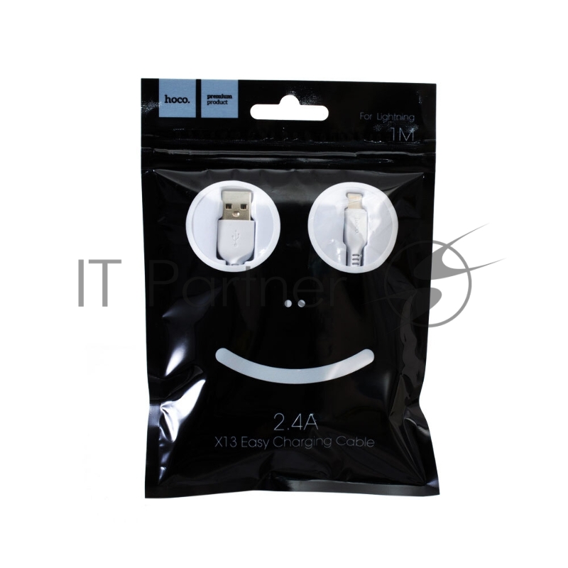 Кабель USB 2.0 hoco X13, AM/Lightning M, белый, 1м