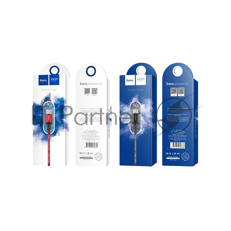 Кабель USB 2.0 hoco X14, AM/Type-C M, черно-красный, 1м