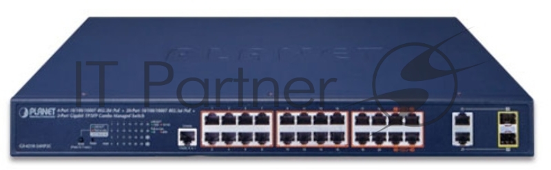 Коммутатор PLANET GS-4210-24HP2C IPv6/IPv4,4-Port 10/100/1000T 802.3bt 95W PoE + 20-Port 10/100/1000T 802.3at PoE + 2-Port Gigabit TP/SFP Combo Managed Switch(515W PoE Budget, 250m Extend mode, supports ERPS Ring, CloudViewer app, MQTT and cybersecur