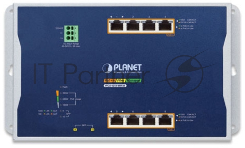 Коммутатор PLANET WGS-4215-8HP2S IP30, IPv6/IPv4, 4-Port 10/100/1000T 802.3bt 95W PoE + 4-Port 10/100/1000T 802.3at PoE + 2-Port 100/1000X SFP Wall-mount Managed Switch (-40~75 C, Max. 360W PoE budget, 250m Extend mode, supports ERPS Ring, CloudViewe