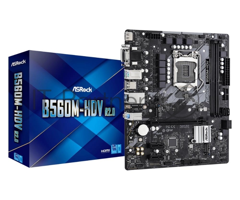 Материнская плата Asrock B560M-HDV R2.0 Soc-1200 Intel B560 2xDDR4 mATX AC`97 8ch(7.1) GbLAN+VGA+DVI+HDMI