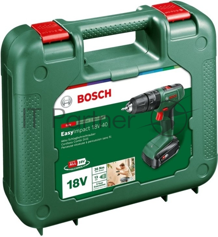 Дрель-шуруповерт Bosch EasyImpact 18V-40 (1x 1,5Ah) + AL18V-20 1200Вт аккум. патрон:быстрозажимной (кейс в комплекте) (06039D8101)