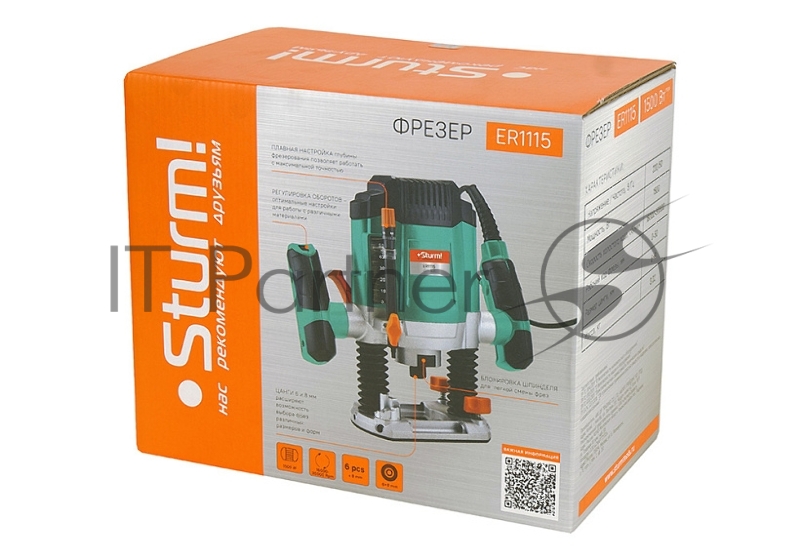 Фрезер Sturm! ER1115 , 1500 Вт, 16000-30000 об/мин, цанга 6 мм, 8 мм ЛИТАЯ ОПОРА (АЛЮМИНИЙ).