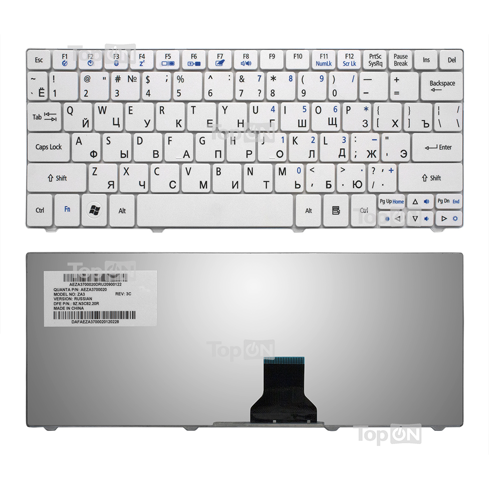 Клавиатура для ноутбука Acer Aspire 1410, 1425, 1810, 1830 Aspire One 721, 722, 751 Series. Плоский Enter. Белая, без рамки. NSK-AQ10R.