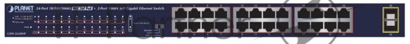 Коммутатор PLANET 19 24-Port 10/100/1000T 802.3at POE + 2-Port 1000X SFP Unmanaged Gigabit Ethernet Switch (220W)