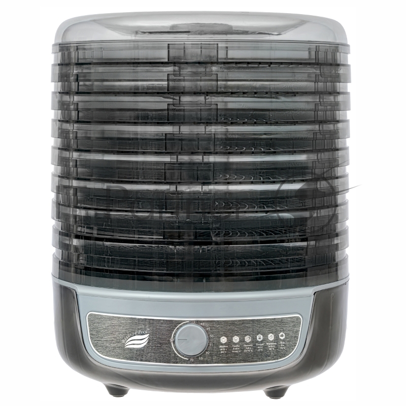 Сушилка для овощей 3в1 с функциями приготовления йогурта и десертов + 2 поддона для пастилы в подарок Великие Реки Волга-10 черно-серебристая