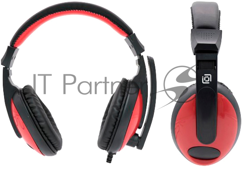 Наушники с микрофоном Оклик HS-L300 черный/красный 1.8м мониторные оголовье (1532021)