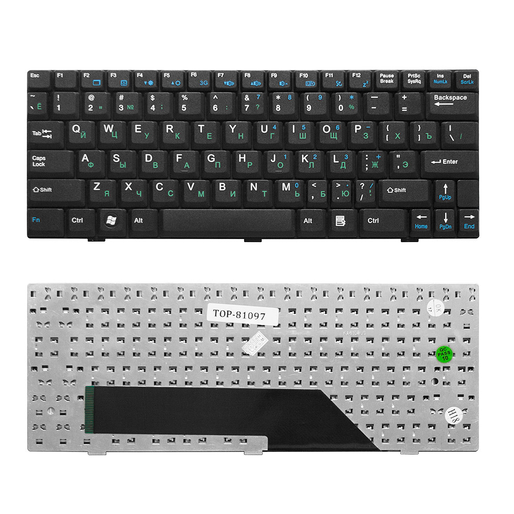 Клавиатура для ноутбука MSI Wind U90, U100, U110, Clevo M1000, DNS 0119849 Series. Плоский Enter. Черная, без рамки. V022340BK1, MP-08A76SU-359.