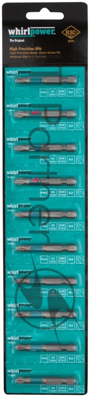 Биты WP, сталь S2, с насечкой, Профи, 10 шт 50 мм PH 2 РОС