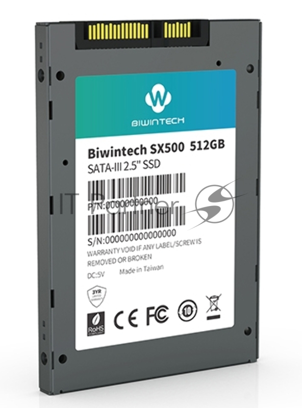 Накопитель SSD 2.5 BiwinTech 512Gb SX500 Series <52S3A9Q#G> (SATA3, up to 560/520MBs, 3D NAND, 290TBW)