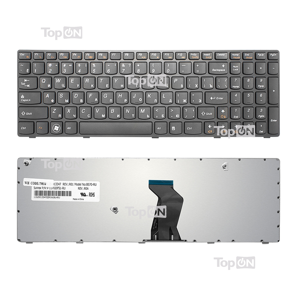 Клавиатура для ноутбука Lenovo G570, G575, G770, Z560, Z565 Series. Плоский Enter. Черная, с черной рамкой. 9Z.N5SSC.00R, G570-RU.