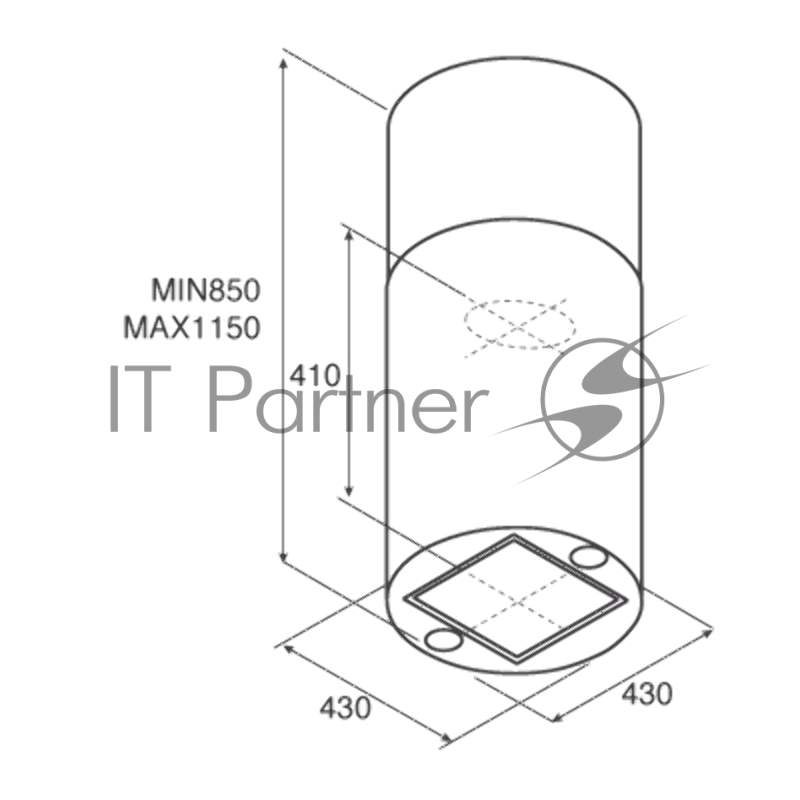 Вытяжка Jet Air, Декоративный дизайн, 43 см, 290 Вт, кнопочное управление, 1200 куб. м. , черная