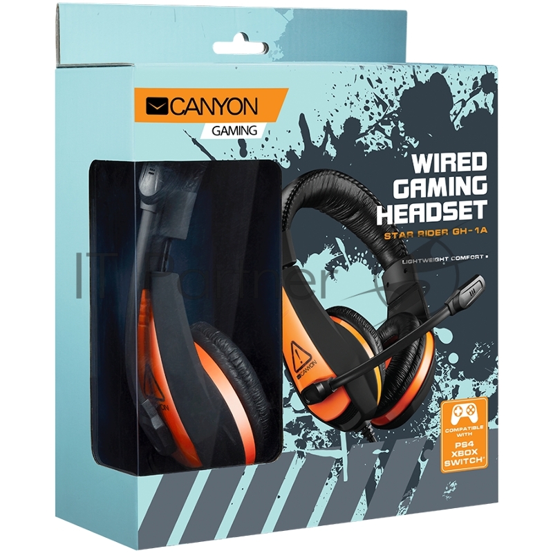 Гарнитура CANYON Gaming headset 3.5mm jack with adjustable microphone and volume control, with 2in1 3.5mm adapter, cable 2M, Black, 0.23kg