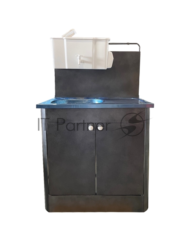 Умывальник 2-х дверный с ЭВН Водолей, 15л, бак пластик, мойка нерж 50*80см, античное серебро, кран пластмассовый