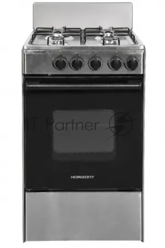 Газовая плита Horizont GS-12 нержавейка Щиток, Материал рабочей поверхности нержавеющая сталь, Объем духового шкафа 50л, Дверца откидная из закаленного стекла,¶Решетка стола, Решетка духовки, Подставка для выпечки, цвет серый+нержавеющая сталь, Раз