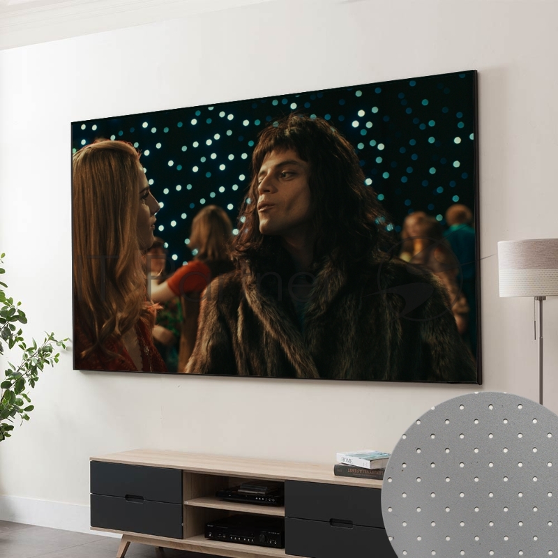 Экран Cinema SOK SCPSFR-298x16 Pro 135 16:9 настенный, постоянного натяжения, акустическое плотно Perforated Gray, черная рамка 1см