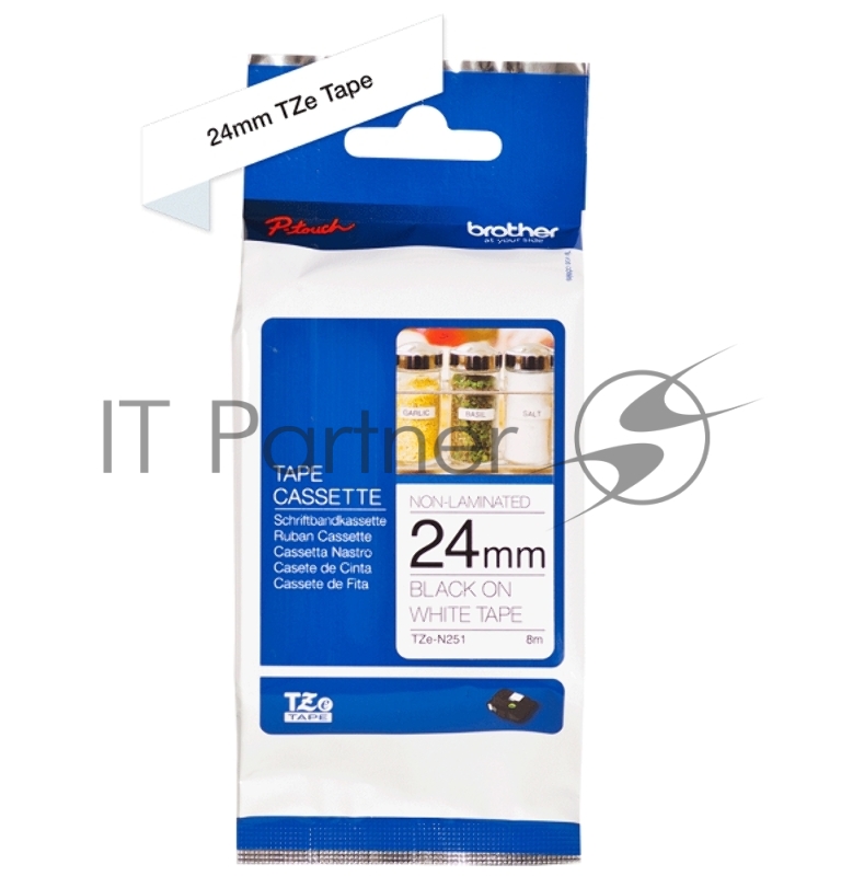 Лента TZe-N251 24 мм/8м, неламинир., клей, черный текст, белый фон