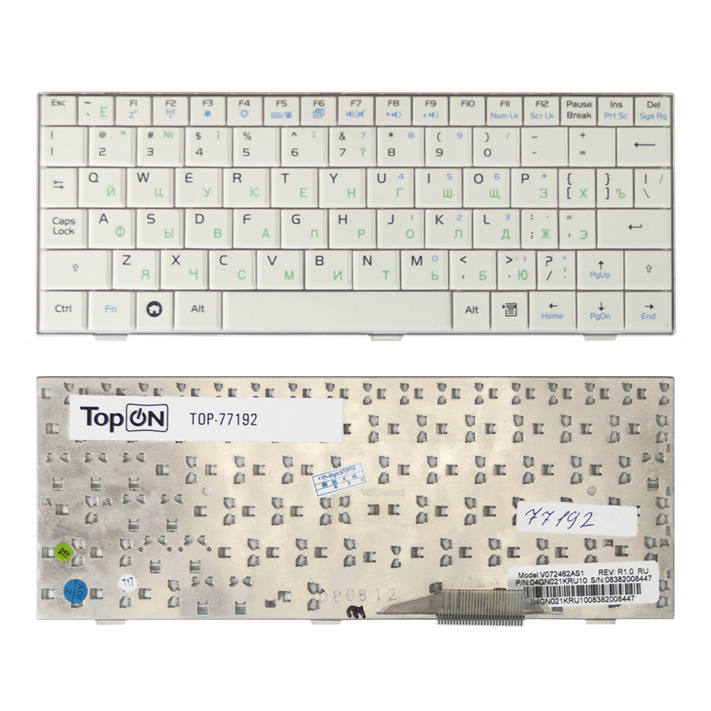 Клавиатура для ноутбука Asus Eee PC 700, 701, 900, 901 Series. Плоский Enter. Белая, без рамки. V072462BS2, 04GN021KRU00.