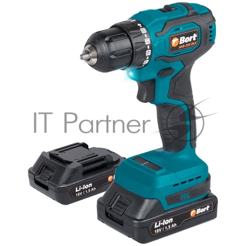 Дрель-шуруповерт Bort BAB-20X-BLK (2x1,5Ah) аккумуляторная (93412611)