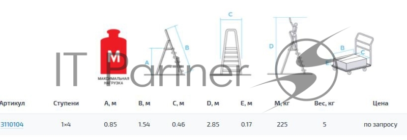 Стремянка Новая Высота NV3110 односторонняя алюминий 4ступ. проф. (3110104)