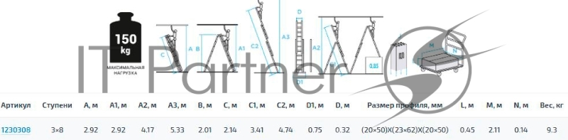 Лестница Новая Высота NV1230 двусторонняя алюминий трехсекционнаясекц. 8ступ. (1230308Y)