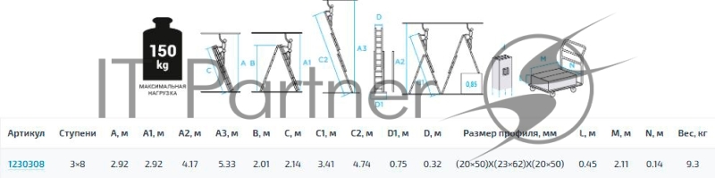 Лестница Новая Высота NV1230 двусторонняя алюминий трехсекционнаясекц. 8ступ. (1230308Y)