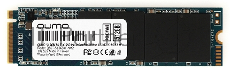 Накопитель SSD 512GB PCIe Gen3x4 NVMe 1.3 M2 2280 QUMO Novation TLC 3D (Q3DT-512GSKF-NM2) SM2263XT R/W 2500/1900 MB/s 4K-64: r/w 220/192К IOPS 240TBW OEM