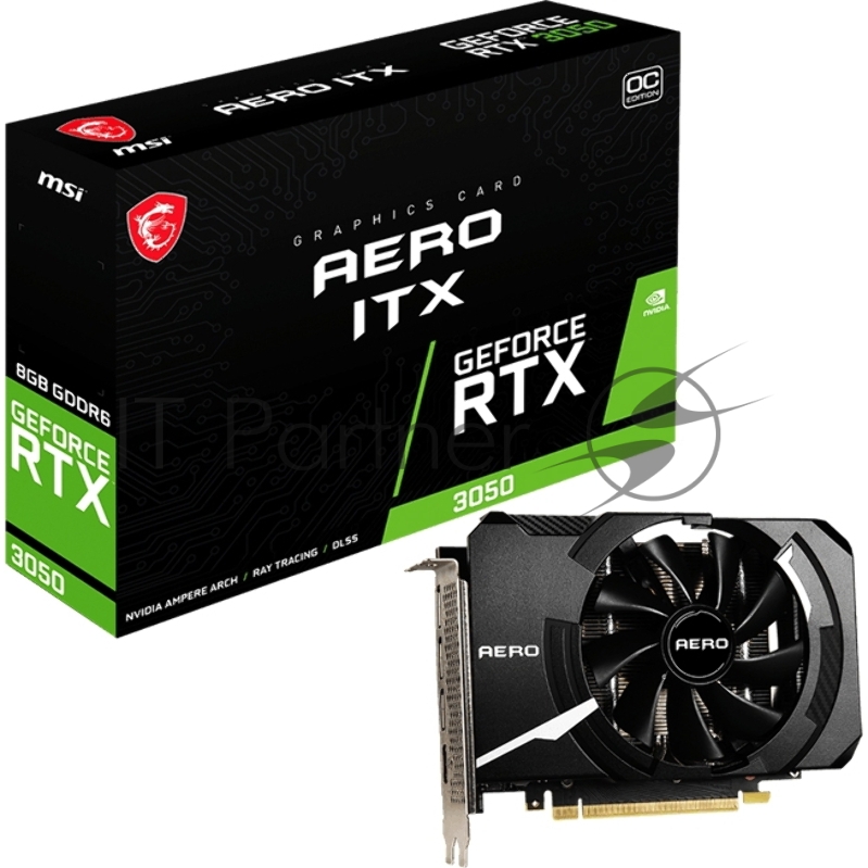 Видеокарта MSI PCI-E 4.0 RTX 3050 AERO ITX 8G OC NVIDIA GeForce RTX 3050 8192Mb 128 GDDR6 1807/14000 HDMIx1 DPx3 HDCP Ret