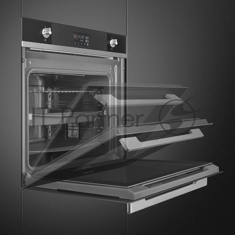 Встраиваемая электрическая духовка SMEG Многофункциональный духовой шкаф, 60 см, 10 функций, черное стекло