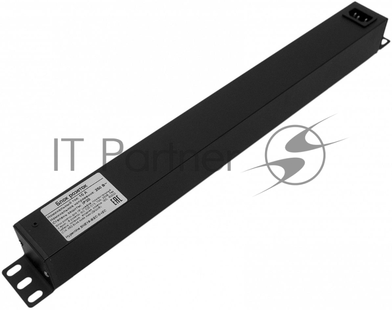 Hyperline SHE19-8IEC-S-IEC Блок розеток для 19 шкафов, горизонтальный, с выключателем с подсветкой, 8хIEC 320 C13, 10A, 250В, без кабеля питания, входная розетка IEC 320 C14, 482.6x44.4x44.4мм(ДхШхВ)