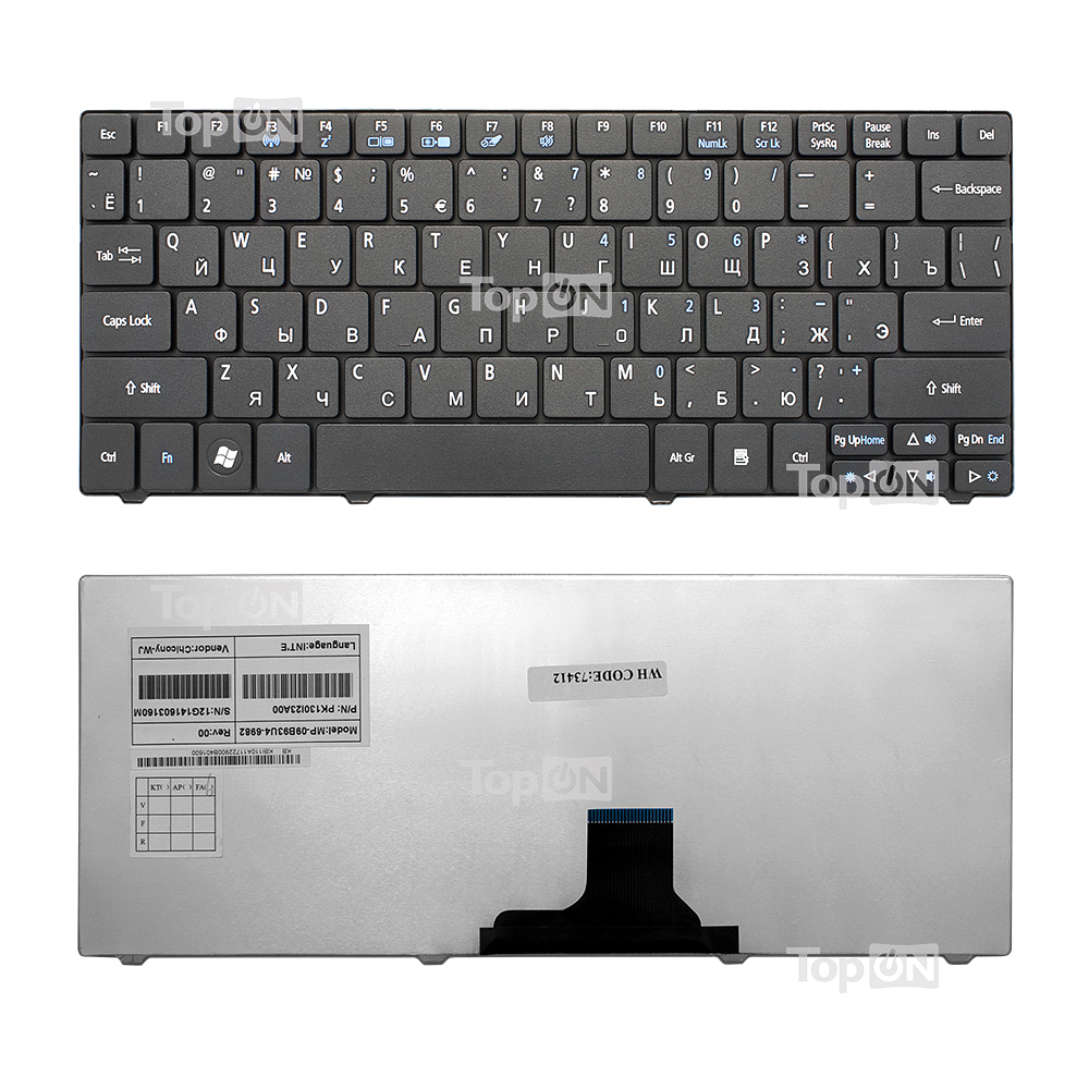 Клавиатура для ноутбука Acer Aspire 1410, 1425, 1810, 1830 Aspire One 721, 722, 751 Series. Плоский Enter. Черная, без рамки. NSK-AQ10R.