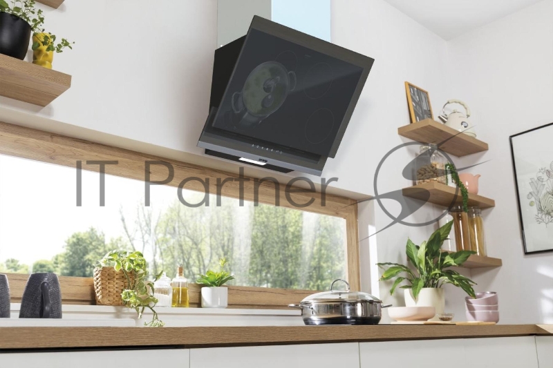 Вытяжка наклонная Gorenje WHI649X21P, 740 м?/ч, 250 Вт, режимы - отвод, циркуляция, ширина 60 см, нержавеющая сталь, черное стекло