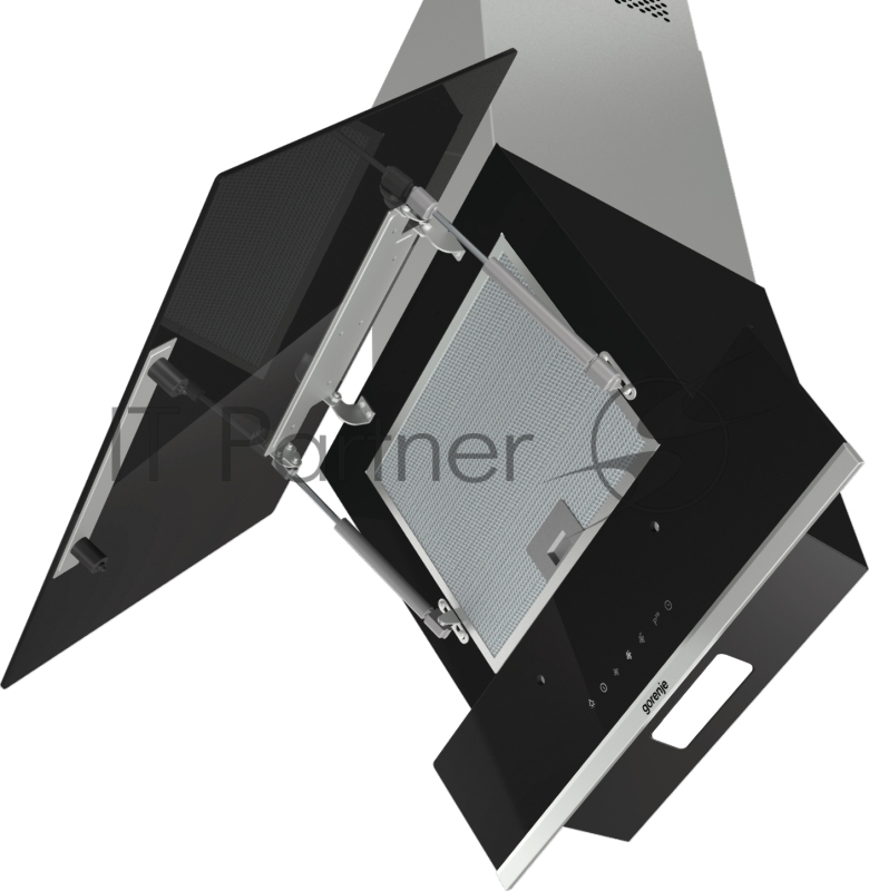 Вытяжка наклонная Gorenje WHI649X21P, 740 м?/ч, 250 Вт, режимы - отвод, циркуляция, ширина 60 см, нержавеющая сталь, черное стекло